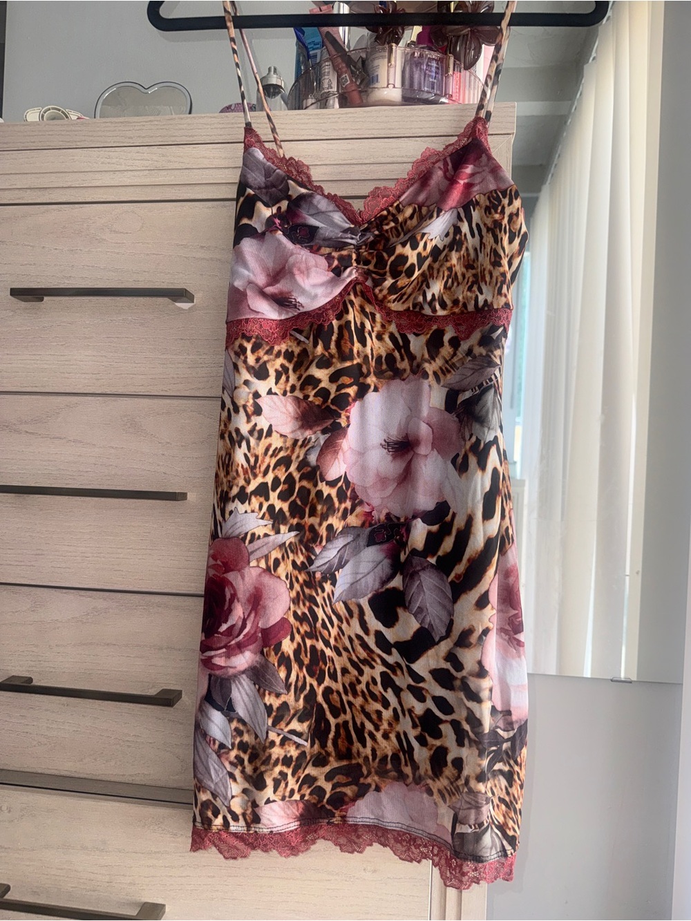 Fashion Nova Rose-Accent Leopard Slip Dress